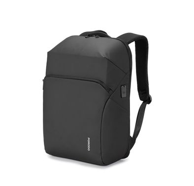 Porodo Lifestyle Water-Resistant PU Backpack with Trolley Sleeve Design, Space-Saving Compression, Dual Padded Laptop Slots, Type-C Charging Port - Black 