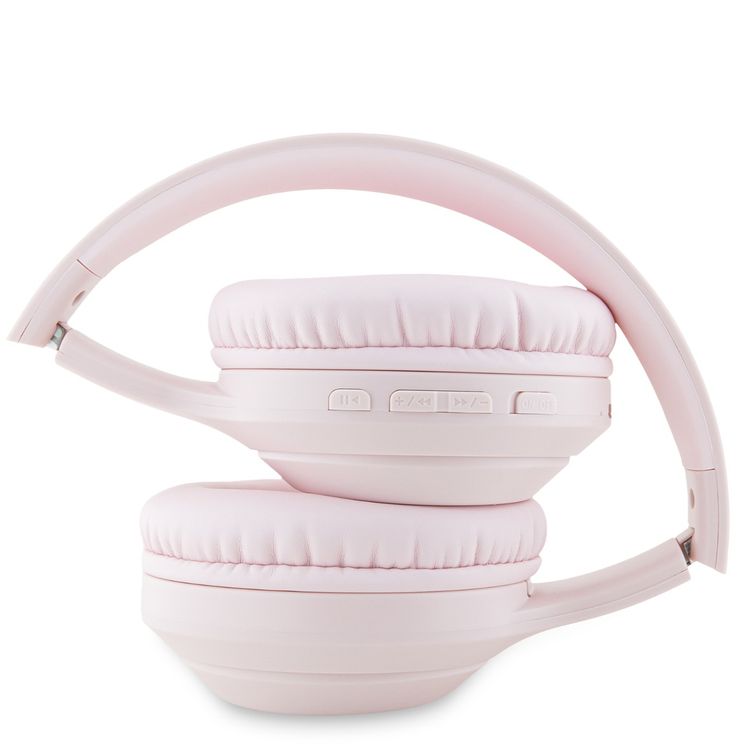 سماعات جيس بشعار كلاسيكي مطبوع، 32 ساعة من وقت التشغيل، ساعتين من وقت الشحن، وسادة مريحة عالية الجودة، تحكم في التشغيل والمكالمات، مقاومة للماء، مكالمات بدون استخدام اليدين، منفذ توصيل USB-C - باللون الوردي