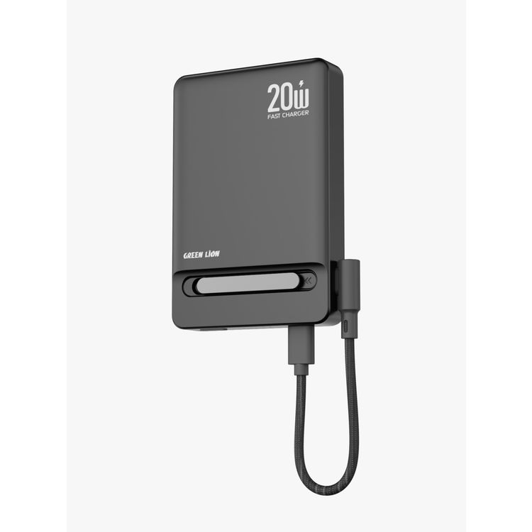 Green Lion Bond Power Bank 10000mAh with Safety Protections, Durable Braided Cable, Strong Magnets , Detachable Type-C Cable, Built In Stand, MagSafe Compatibility, Ultra-Slim Design - Black