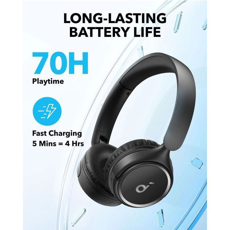 سماعة رأس Soundcore H30I اللاسلكية بتصميم قابل للطي، وصوت جهير نقي، وإمكانية الاتصال بالتطبيق، واتصال متعدد النقاط، وتصميم خفيف الوزن للغاية - أسود