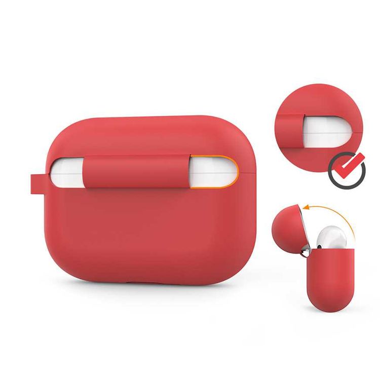 AhaStyle غطاء كامل سيليكون سلسلة مفاتيح لسماعات Airpods Pro - أحمر