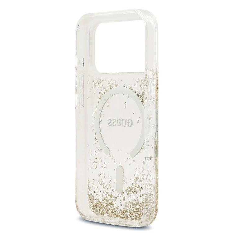 Guess MagSafe Glitter Pattern Case for iPhone 17 Pro, Drop Protection, Lightweight Design, Comfortable Grip, Sustainable Packaging, Easy Snap-On, Slim Profile - Gold