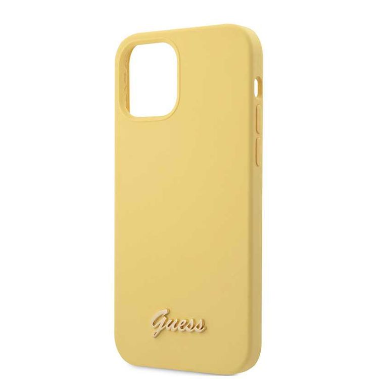 CG Mobile Guess Liquid Silicone Case with Metal Logo Compatible for iPhone 12 / 12 Pro (6.1") Premium Silicone Case, Shock & Scratch Resistant, Easy Access to All Ports - Yellow