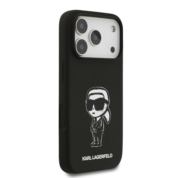 Karl Lagerfeld Liquid Silicone Case with Karl Sketch for iPhone 17 Pro, Comfortable Grip, Sustainable Packaging, Easy Snap-On, Drop Protection, Slim Profile & Lightweight Design - Black