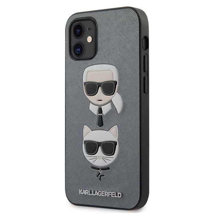 Karl Lagerfeld PU Saffiano Case with Embossed Karl and Choupette Heads for Apple iPhone 12 Mini (5.4 ) - Silver
