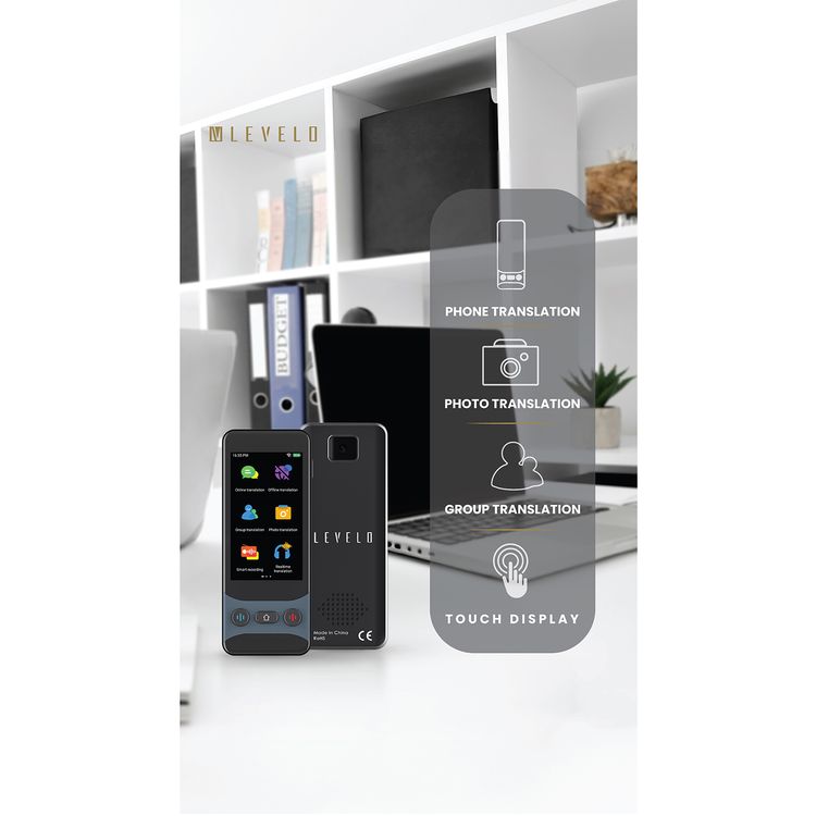 Levelo FluentLink Offline & Online Voice Translator, Built-in ChatGPT, Unit Conversion, Exchange Rate Conversion - Gray