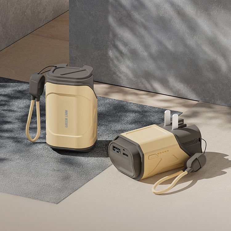 Green Lion Trave-X Power Bank, PC Material,  10000 mAh Battery Capacity, Foldable AC Plug, Fast Charging - Beige