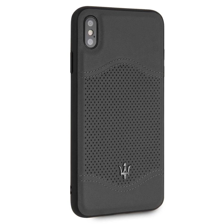 Maserati Granlusso Genuine Leather Hard Case for iPhone Xs Max - Dark Gray