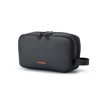 Porodo Ultralite Organizer Pouch with Dual Compartmnts, Zipper Closure, High-Quality Polyester Material, Water-Repellant Surface, Internal Mesh Pockets, Quick-Grab Handle, Compact Design - Black