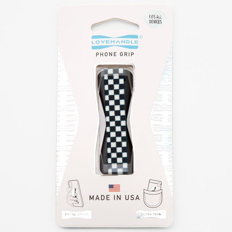  هاندل قبضة الهاتف المحمول بحزام مطاطي | حزام الهاتف المحمول اللاسلكي متوافق مع الشحن - أسود متقلب