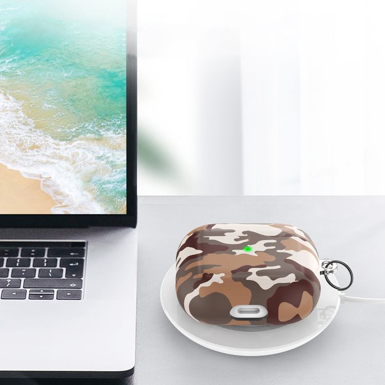 AhaStyle Premium TPU IMD Patterns Keychain AirPods Case Compatible for AirPods 3 Suitable with Wireless Charging - Desert Camouflage