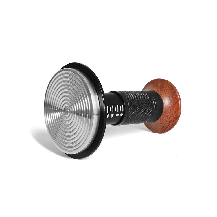 LePresso 58.5mm Impact Tamper with Thread Bottom, Aluminum, Stainless Steel & Wood Material, Compatible with 58mm Portafilter - Black