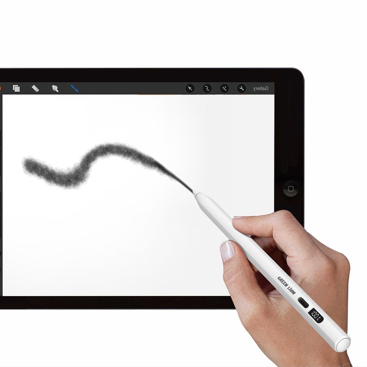 Green Lion Digital Stylus Pencil with Up to 15 Hours Working Time, Removeable & Replaceable Tip, 1.7mm Nib Diameter, OLED Screen Display, Auto-Sleep Mode, Palm Rejection - White