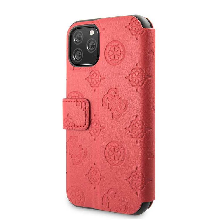 CG MOBILE Guess 4G Peony Booktype PU Leather Phone Case Compatible for iPhone 11 Pro (5.8") Mobile Case with Card Holder Inside Officially Licensed - Red
