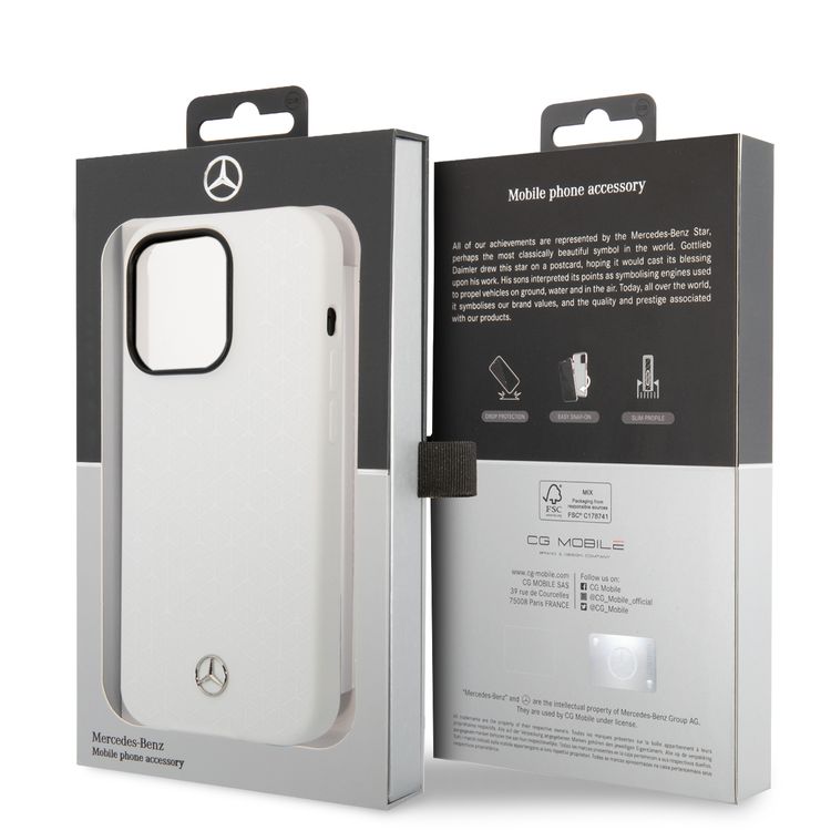 Mercedes-Benz Liquid Silicone Case with Large Star Pattern iPhone 14 Pro Max Compatibility - White