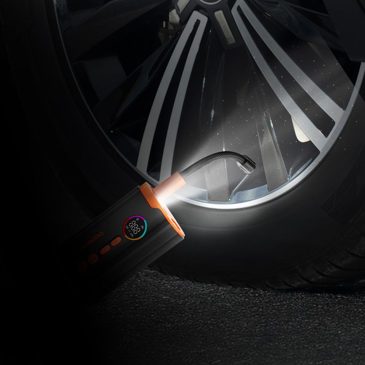 Porodo Electric Air Inflator with 150PSI High-Pressure Power, 4 Inflation Mode, 30cm Cable Length, USB-C Charging Cable, Up to 5 Hours Charging Time, Detects Air Pressure - Black