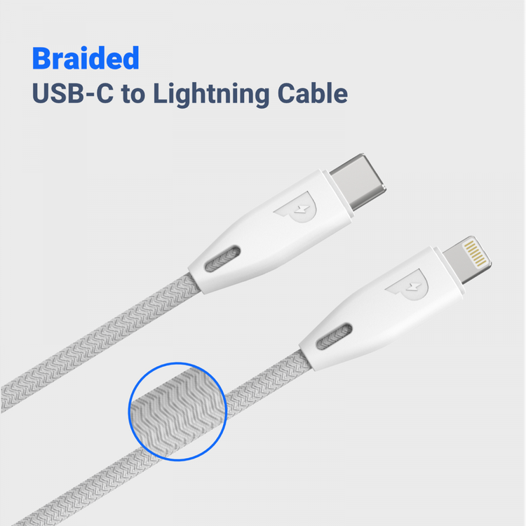 Powerology Fast Charging Cable, [MFi Certified] USB C to Lightning Braided Fast PD Charge 1.2 meter / 4 feet with iPhone 12 Pro Max/12 Mini/12, 11 Pro Max/11 Pro/11, XS Max/XS/XR/X, 8 Plus/8 (White)