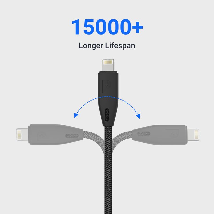  Powerology Braided USB-A to Lightning Cable - 1.2 meter / 4 feet - Black - 1.2M