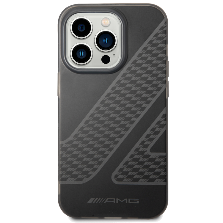 AMG Frosted PC Case - Checkered Pattern, Bumper Protection iPhone 14 Pro Compatibility - Black