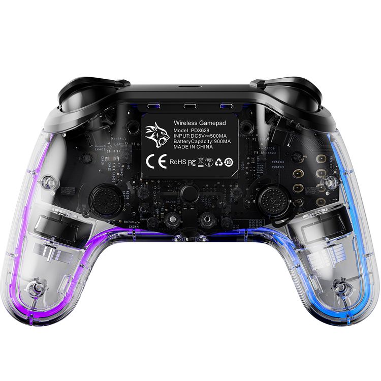 Porodo Gaming PS4 Gamepad Transparent Controller, PS4, PS3, PC (D-INPUT, X-INPUT), iOS, Android Compatibility, 3.5mm TRRS Audio Jack, Type-C Charging Port, 6-16 Hours Working Time - Clear