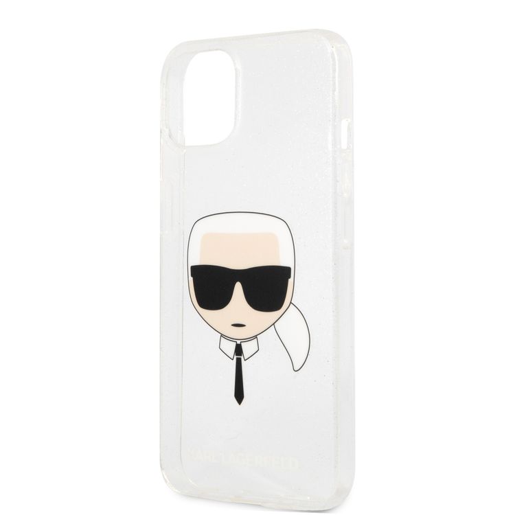 Karl Lagerfeld TPU Full Glitter Karl Head Case For iPhone 13 (6.1 ), Durable, Shockproof, Bumper Protection, Anti-Scratch - Silver