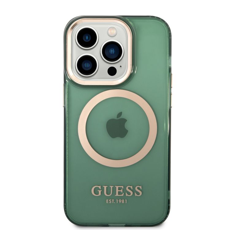 Guess Magsafe Case With Translucent Gold Outline - iPhone 14 Pro Max - Kaki