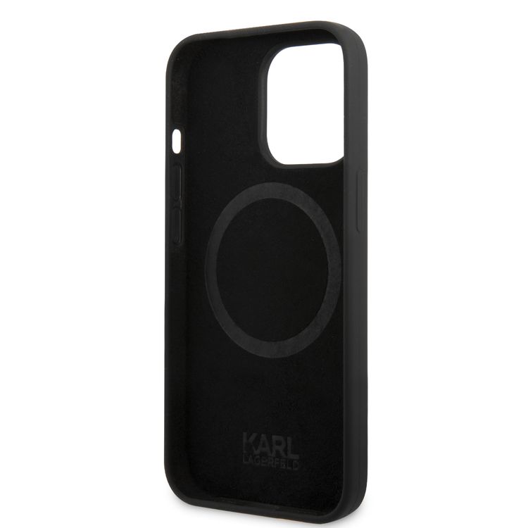 Karl Lagerfeld Magsafe Compatibility Liquid Silicone Case with Karl & Choupette Body iPhone 14 Pro Compatibility - Black