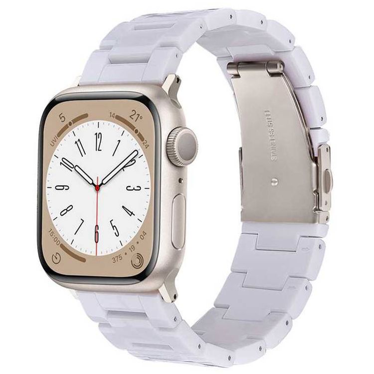Green Lion Marble Watch Strap for Apple Watch 42/44/45/49mm, Double-lock Folding Buckle, Water Resistant, Easy Installation, Stainless Steel Connector - White