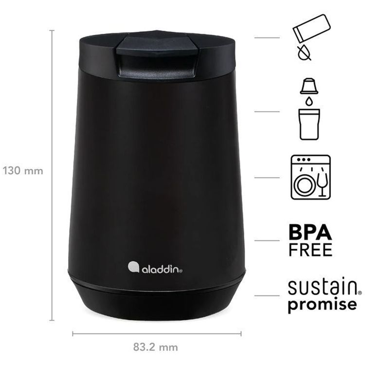 Aladdin Mug Espresso Stainless Steel Satin 250ml, Dishwasher Safe - Black