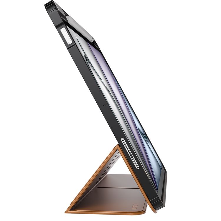 Levelo Conver Clear Back Leather Case for iPad Air 11" (2024), Built-in Pen Slot, Accurate Cut-Outs, Easy Snap-On, 360° Protection, Vertical & Horizontal Positioning - Brown