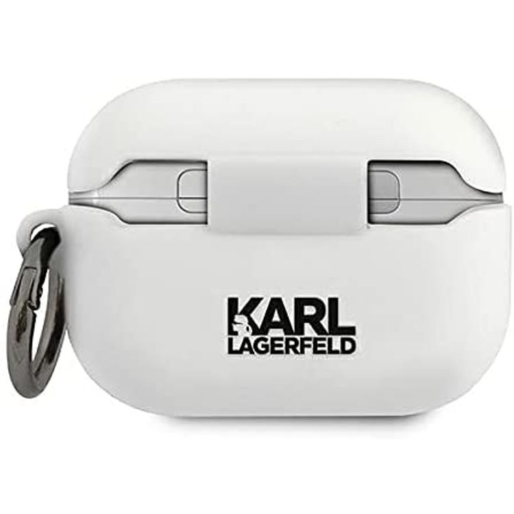 CG Mobile Karl Lagerfeld Silicone Case Compatible for Apple Airpods Pro, Scratch Resistant & Drop Protection Cover Suitable with Wireless Chargers Officially Licensed - White