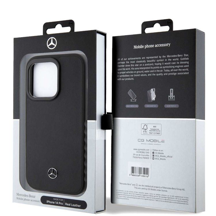 Mercedes-Benz iPhone 15 Pro Max For Smooth Genuine Leather Case - Black
