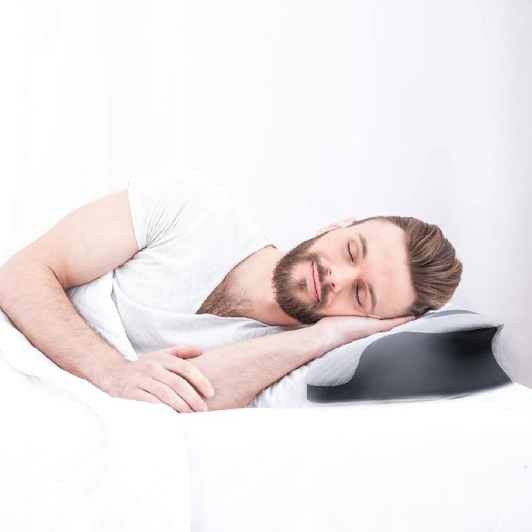 Green Lion Cervical Memory Foam Pillow with Middle Soft Hardness, Washable & Foldable Design, Zero Pressure, Dry & Breathable, 45kgs/m3 Density - White / Gray