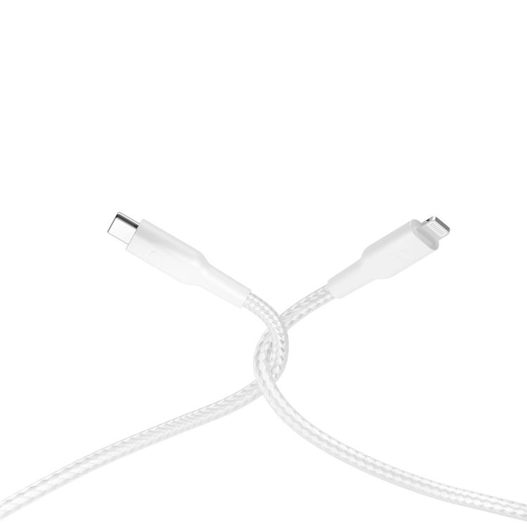 Powerology USB-C to Lightning 30Cm/0.98ft Braided Cable, PD 60W, MFI Certificated, more than 30000 Bends Lifespan - White