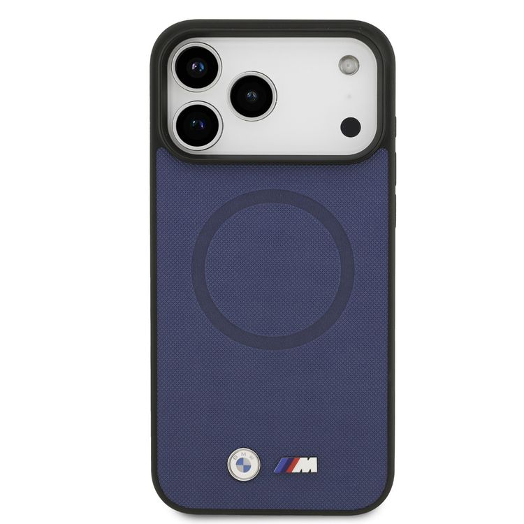 BMW MagSafe Full Wrapped Leather Case with Metal Logos for iPhone 17 Pro, Sustainable Packaging, Easy Snap-On Design, Slim Profile, Drop Protection - Navy