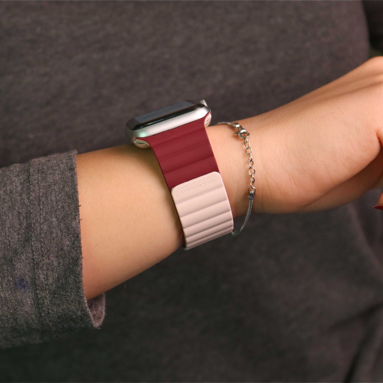 Viva Madrid VIVA-COSMO-PNKMAR44 Cosmo Magnetic Watch Strap For Apple Watch 42/44MM , Replacement Strap /Dual Color tone Lightweight Strap - Pink/Burgundy