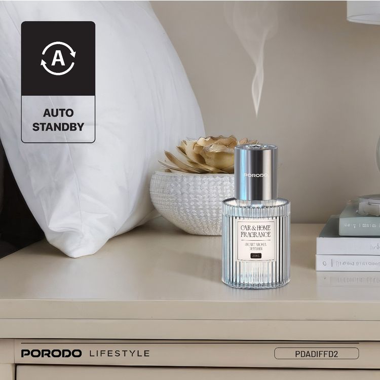 Porodo Grasse Smart Aroma Diffuser with Ambient RGB Light, 120mL Bottle Capacity, 200mAh Battery Capacity, Type-C Charging Port, 4 Spray Modes - Sky Blue