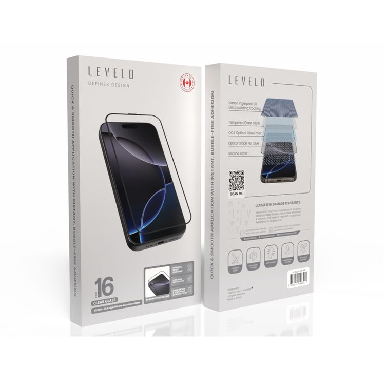 واقي شاشة من Levelo بتقنية 3D Resin Glue لجهاز iPhone 16 Pro، مقاوم لبصمات الأصابع، بطبقة طلاء أوليوفوبية، تصميم مقاوم للانفجار، مضاد للخدوش، مع خاصية منع الفقاعات الهوائية، تفريغ ذاتي، مقاوم للماء - شفاف