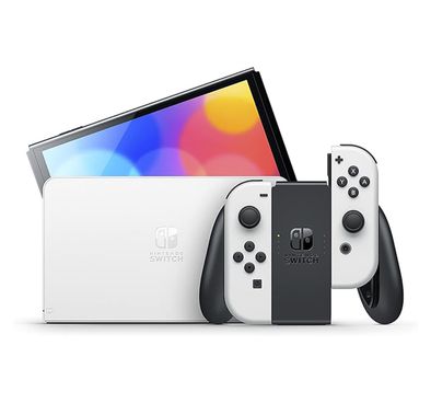 Nintendo Switch (OLED model), Vivid 7” OLED Screen, Wide Adjustable Stand, Detachable Joy-Con Controllers - White