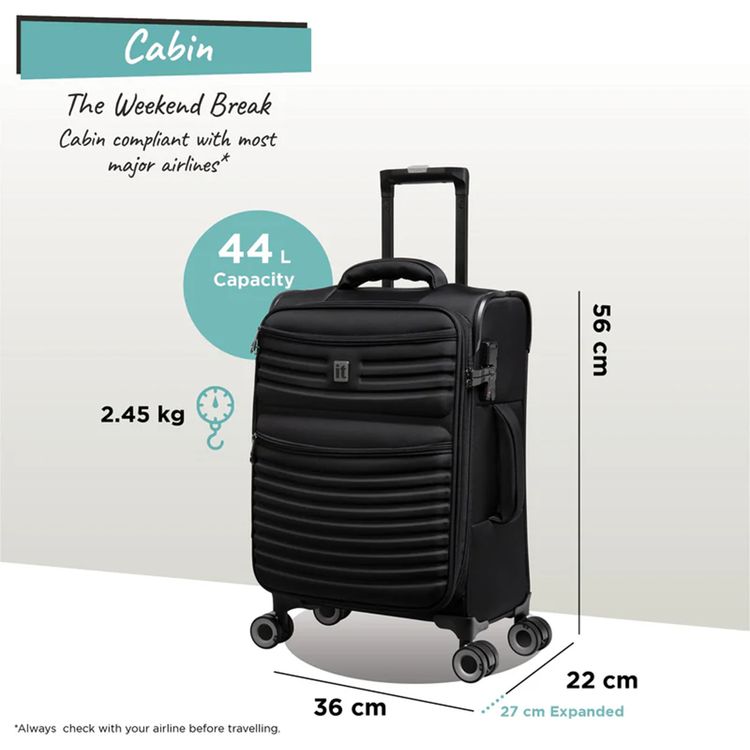 حقيبة سفر خفيفة الوزن وناعمة للجنسين من it Luggage Precursor، حقيبة سفر قابلة للتمدد من البوليستر مع 8 عجلات دوارة ومقبض تلسكوبي وقفل TSA - صغيرة / سوداء