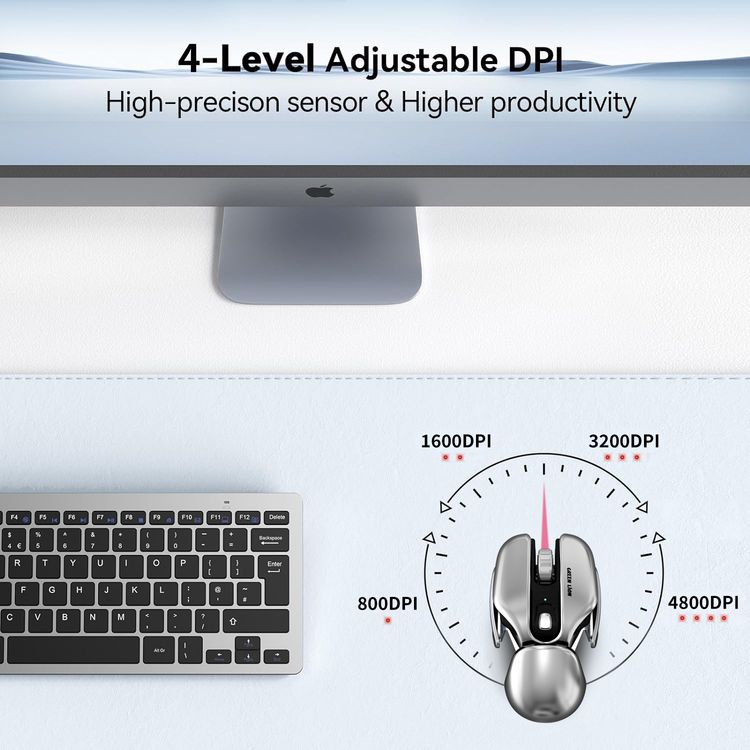 Green Lion G266 Beetles Metal Mouse with 3 Sleep Modes, 48 Hours Working Time, 3 Million Clicks Lifetime, 10G Acceleration, Energy Efficient - Gray
