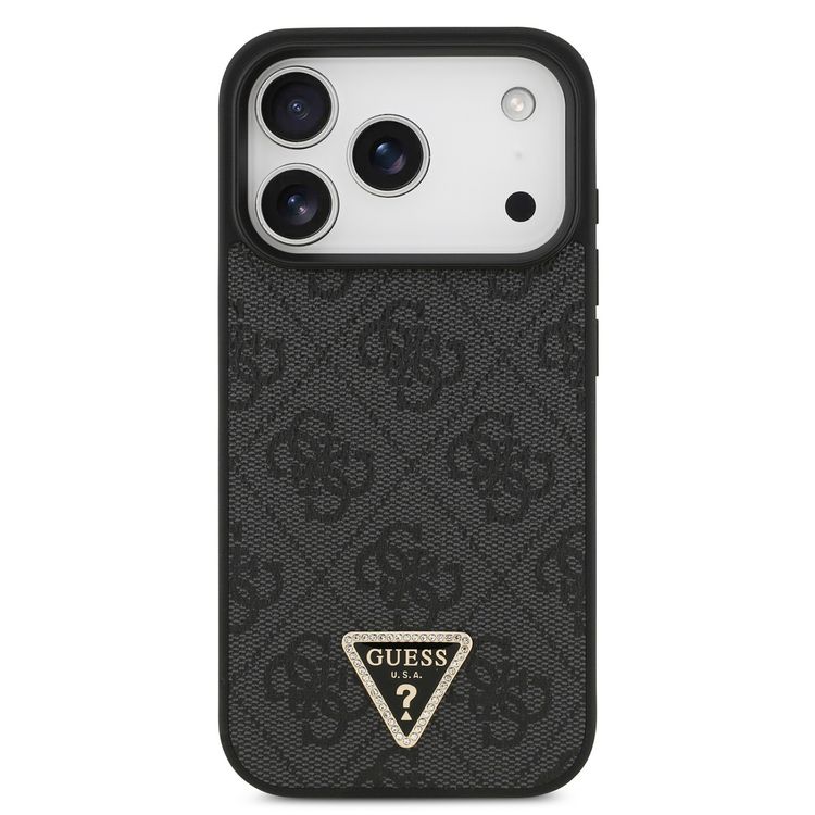 تخمين حافظة مغناطيسية 4G من الجلد الصناعي مع شعار مثلث لهاتف iPhone 17 Pro Max، تصميم نحيف، حماية من السقوط، قبضة مريحة، تغليف مستدام، تصميم خفيف الوزن، سهلة التركيب - باللون الأسود.