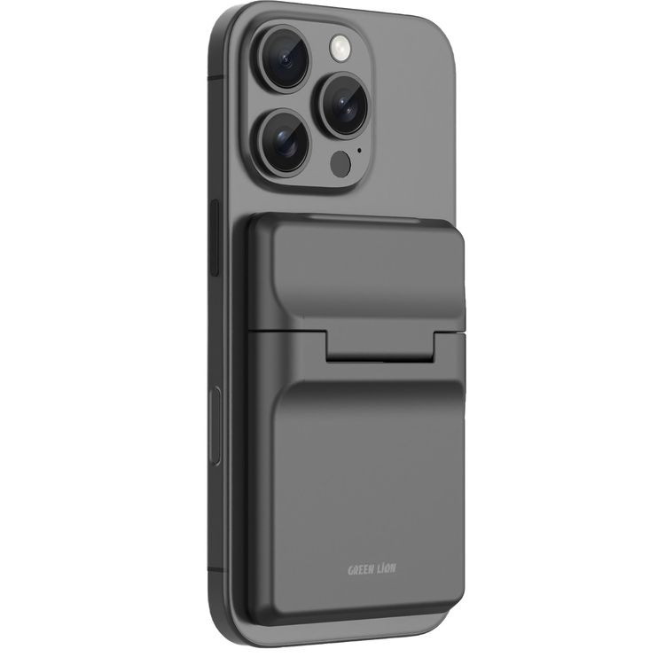 Green Lion W3-MagSafe Wallet with Card Holder, Flip-Out Kickstand, Quick Attach & Detach, RFID Protection, Slim Design, Flip-Out Kickstand - Black