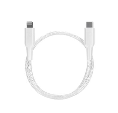 Powerology USB-C to Lightning 30Cm/0.98ft Braided Cable, PD 60W, MFI Certificated, more than 30000 Bends Lifespan - White