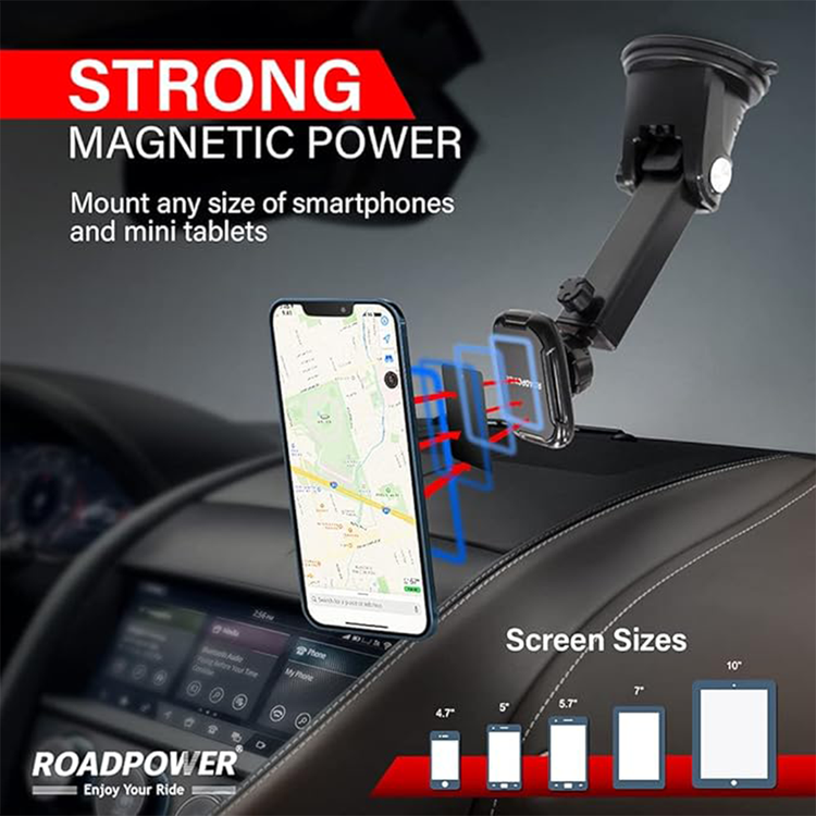 حامل مغناطيسي للهاتف المحمول للسيارة من ROADPOWER، حامل قوي على لوحة القيادة والزجاج الأمامي مع مغناطيسات قوية