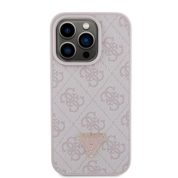 Guess PU Leather Case with 4G Triangle Strass & Triangle Logo - Pink - iPhone 15 Pro