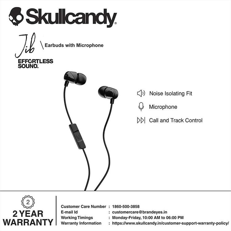 Skullcandy Jib Wired In-Earphone with Microphone  - Black