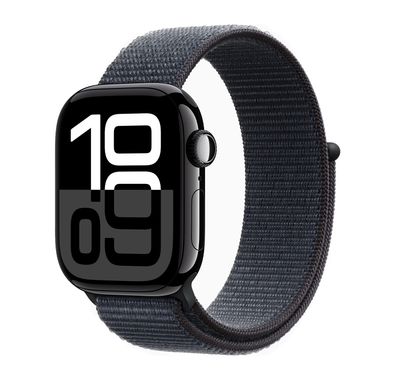ساعة Apple Watch Series 10 GPS مقاس 42 مم، هيكل من الألومنيوم باللون الأسود النفاث مع حزام رياضي Ink، عمر بطارية يصل إلى 18 ساعة، بلوتوث 5.3، شاشة Retina LTPO3 دائمة التشغيل - أسود نفاث