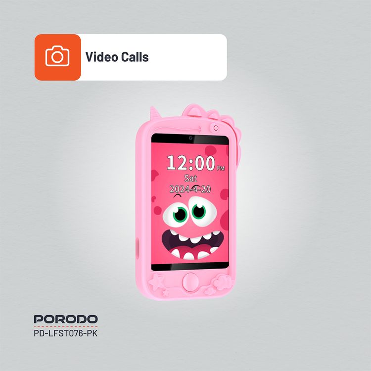 Porodo Kids 4G Smart Phone, 700mAh Battery Capacity, 24 Hours Normal Usage, 48 Hours Standby Time, SOS Calling, 2.8" Screen Size - Pink