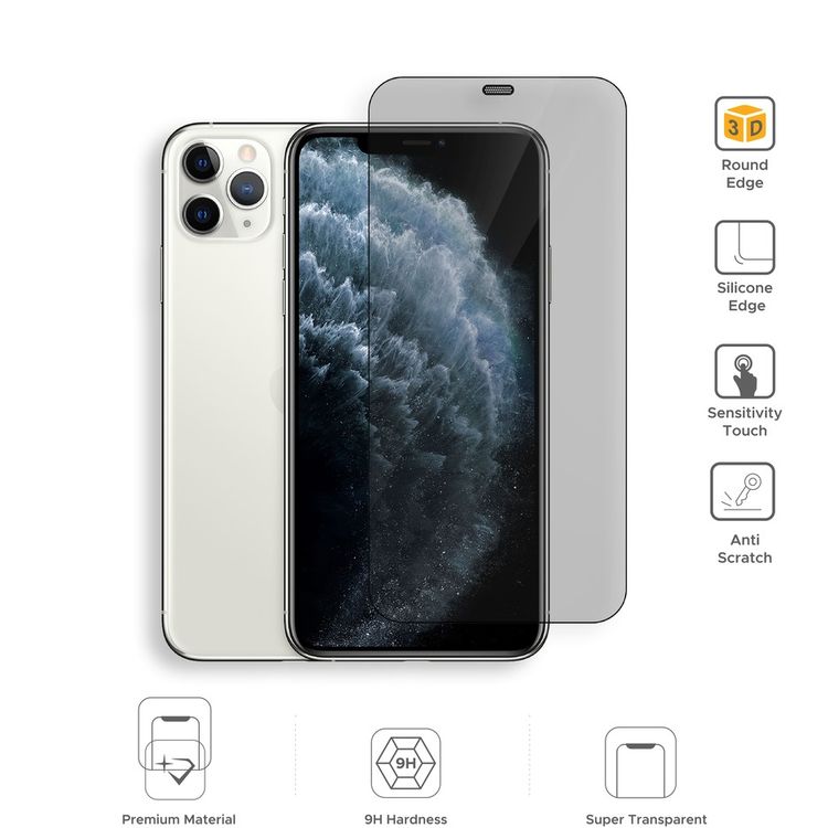 واقي شاشة Liberty Guard 3D بحواف دائرية من السيليكون الأسود لهاتف iPhone Xs Max، مضاد للصدمات والتأثيرات - أسود